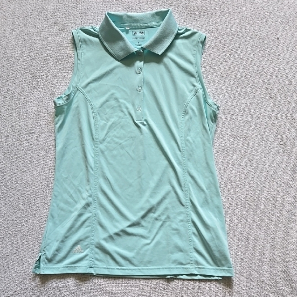 Adidas Puremotion Sleeveless Microstripe Golf Polo Fresh Green Size Medium